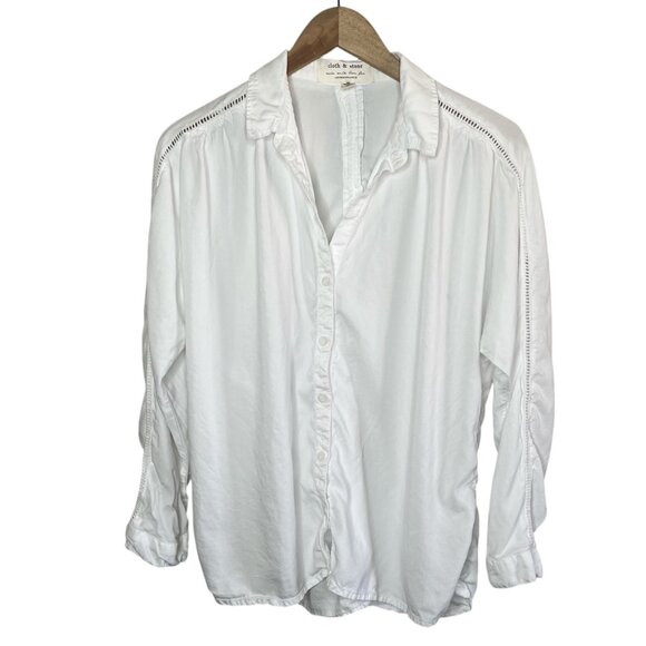 Cloth & Stone Anthropologie White Eyelet Trim Button-Up Woven Shirt L - Picture 1 of 9
